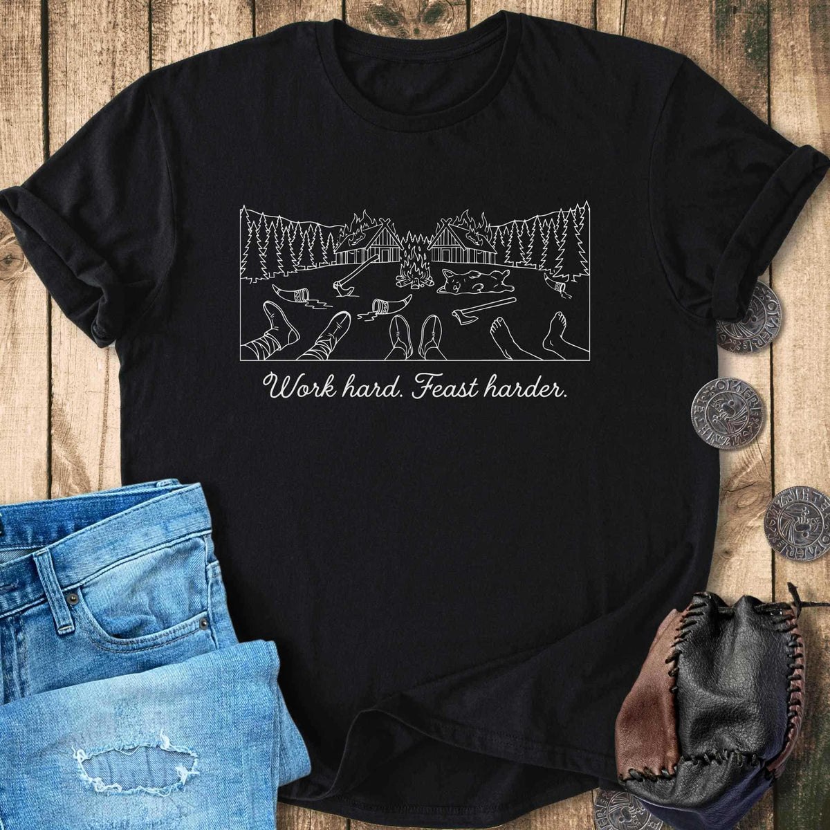 T-Shirt Work Hard. Feast Harder - Funny Viking Minimalist T-shirt Unisex Sizes S-2XL Funny Shirt Gift