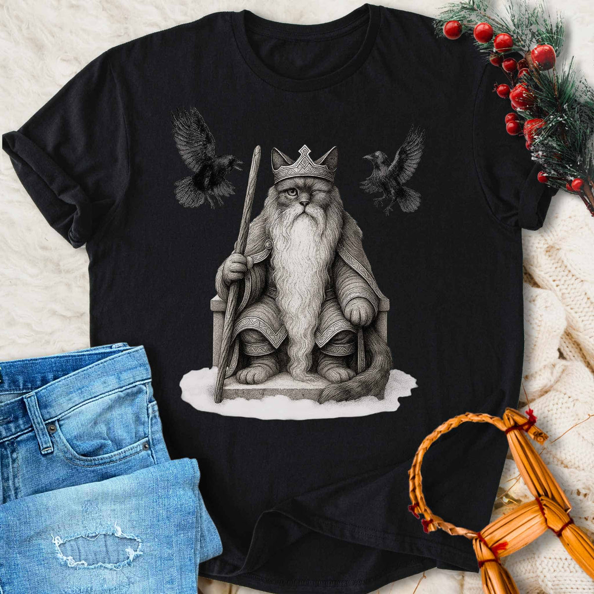 T-Shirt Yule Father Odin - Norse Mythology Cat T-shirt Unisex Sizes S-2XL Funny Shirt Gift