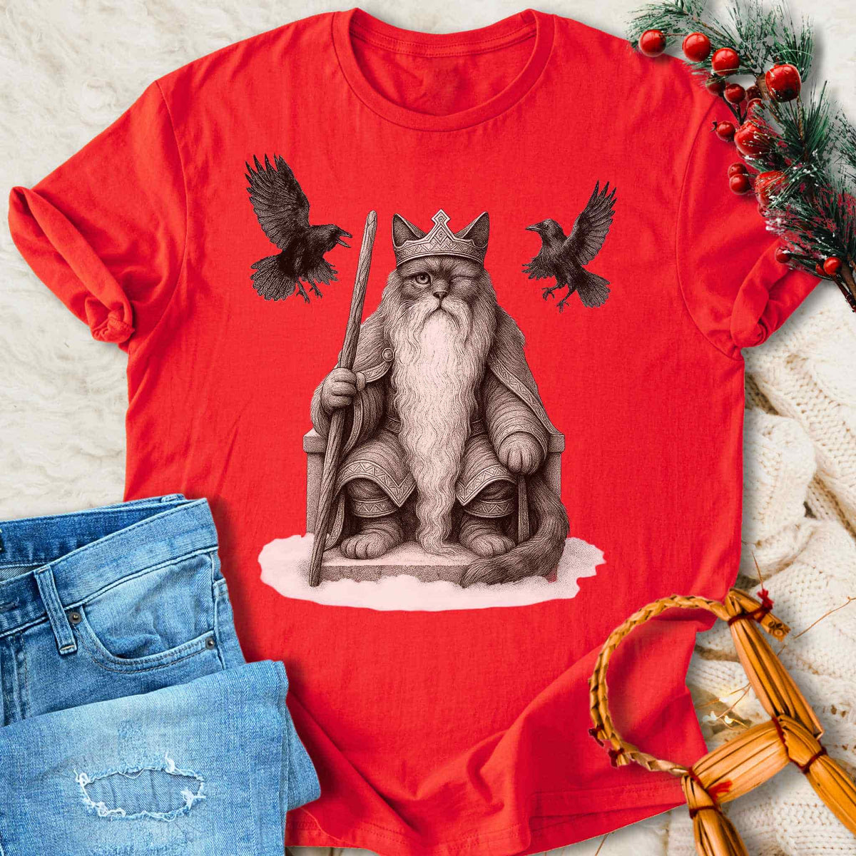 T-Shirt Yule Father Odin - Norse Mythology Cat T-shirt Unisex Sizes S-2XL Funny Shirt Gift