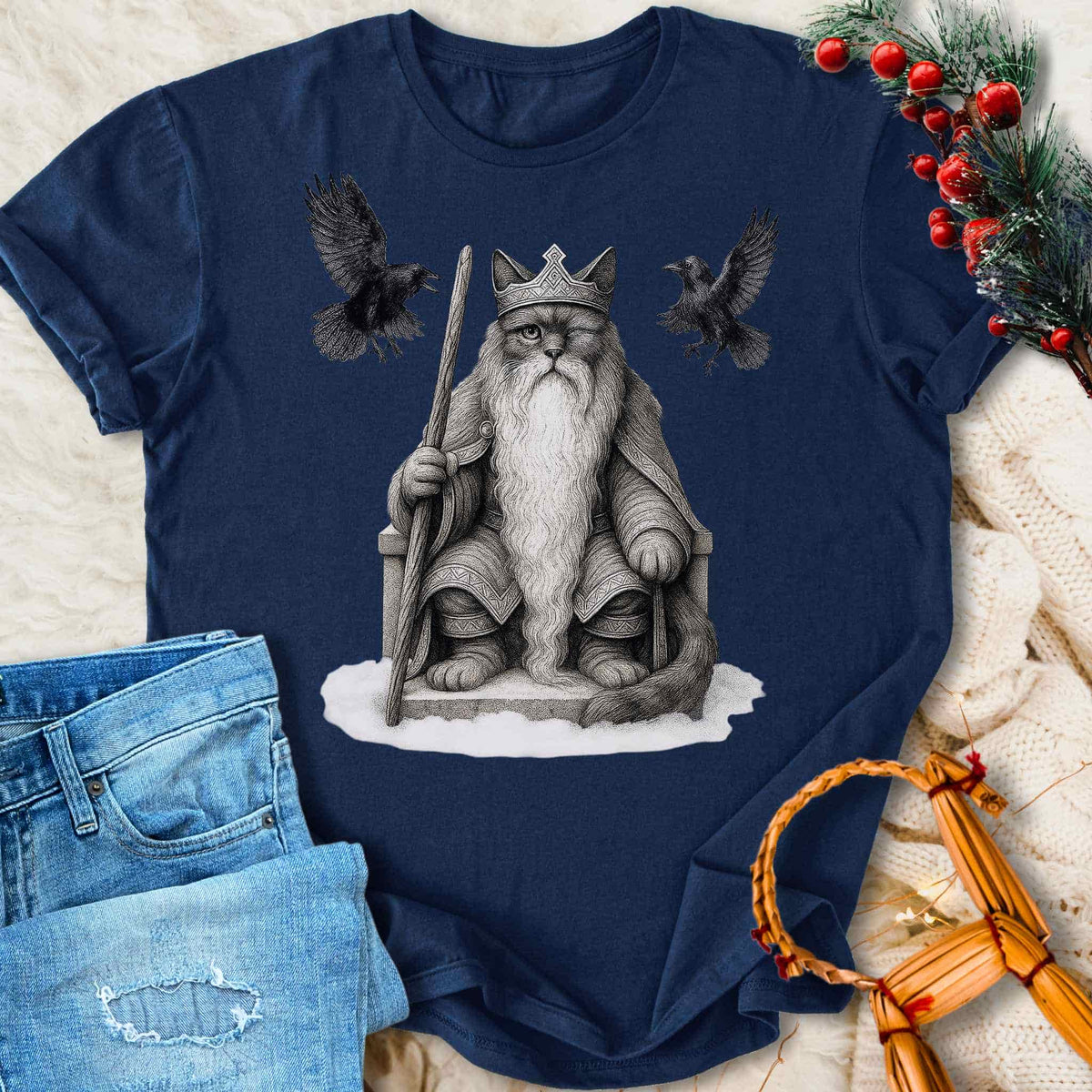 T-Shirt Yule Father Odin - Norse Mythology Cat T-shirt Unisex Sizes S-2XL Funny Shirt Gift