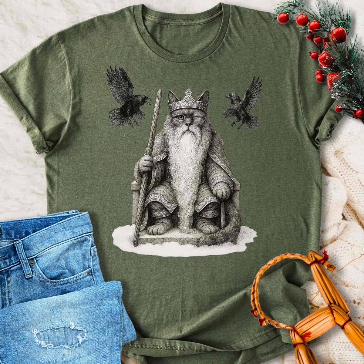 T-Shirt Yule Father Odin - Norse Mythology Cat T-shirt Unisex Sizes S-2XL Funny Shirt Gift