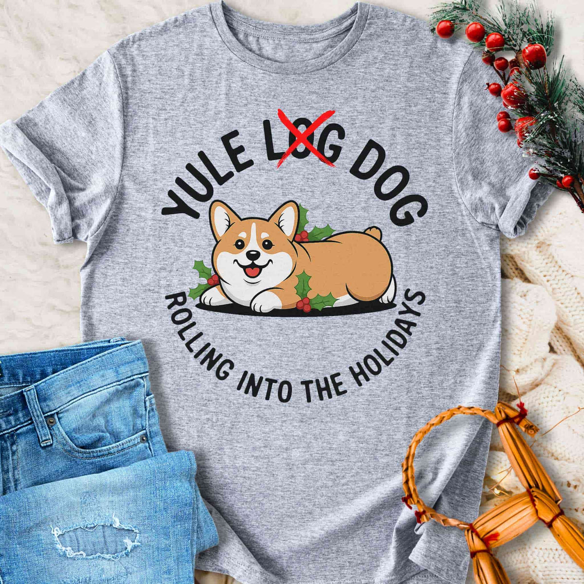 T-Shirt Yule Log Dog - Funny Yuletide Holiday T-shirt Unisex Sizes S-2XL Funny Shirt Gift