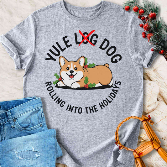 T-Shirt Yule Log Dog - Funny Yuletide Holiday T-shirt NEW! Unisex Sizes S-2XL Funny Shirt Gift